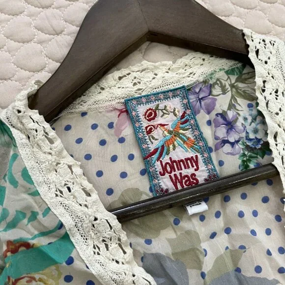 $445 NWOT Johnny Was MILANA Lace Trim FLORAL Maxi Dress Women Size S Long Sleeve